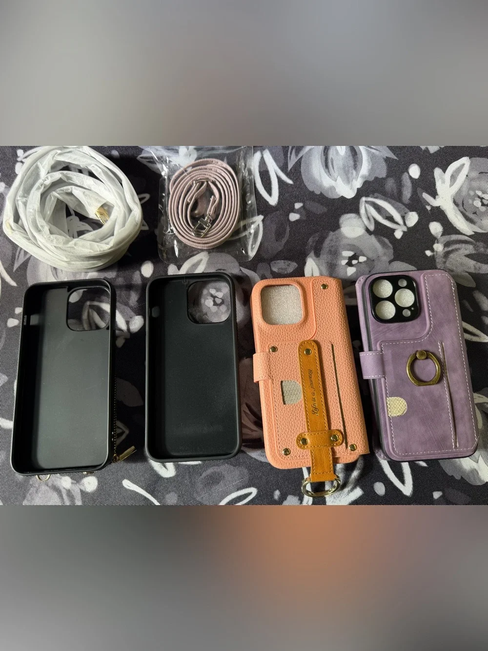 iPhone 14 Pro Max - Wallet Phone Case bundle of 4 - Pink, Gray, Black, Purple
